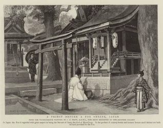 A Priest Before a Fox Shrine, Japan